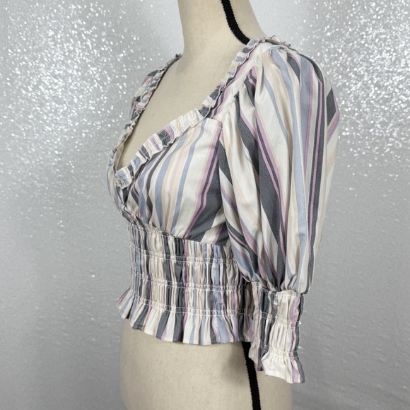 Forever 21 Multicolor Striped Smocked Puff-Sleeve Size Large - Picture 6 of 15